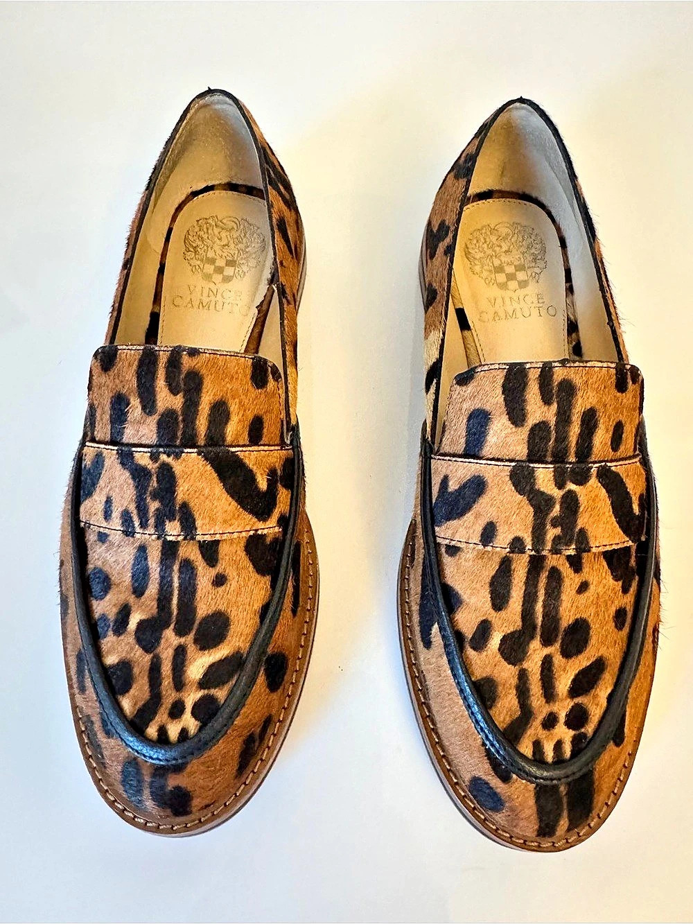 Vince Camuto Leopard Cow Hair Loafers in Brown Black